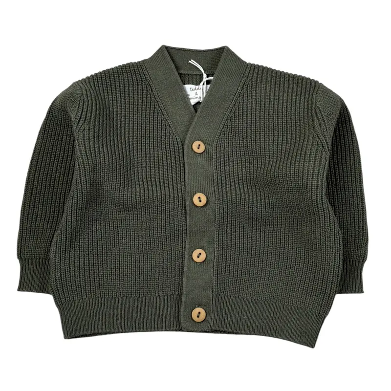 Teddy E Minou Cardigan tinta unita Verde per Neonato