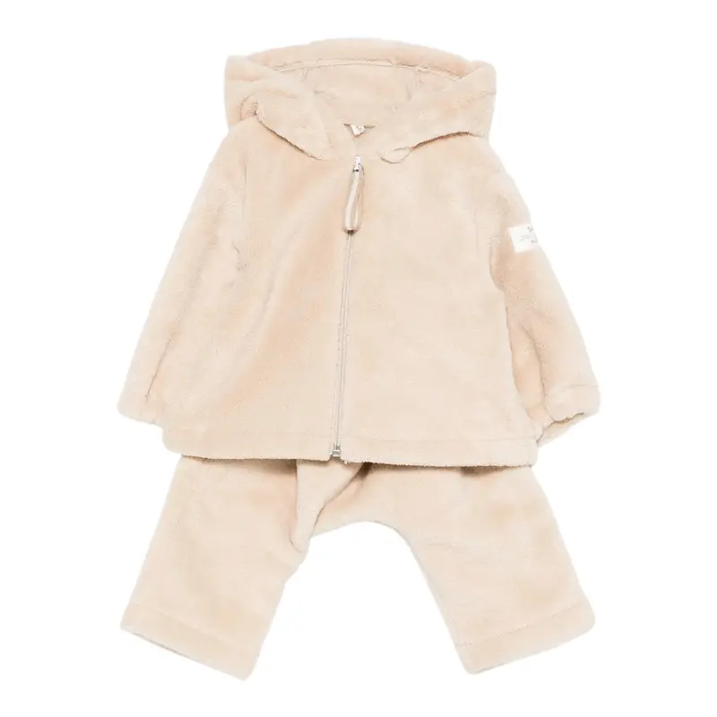 Teddy E Minou Completo 2 Pezzi Felpa-Pantalone tinta unita Beige per Neonato