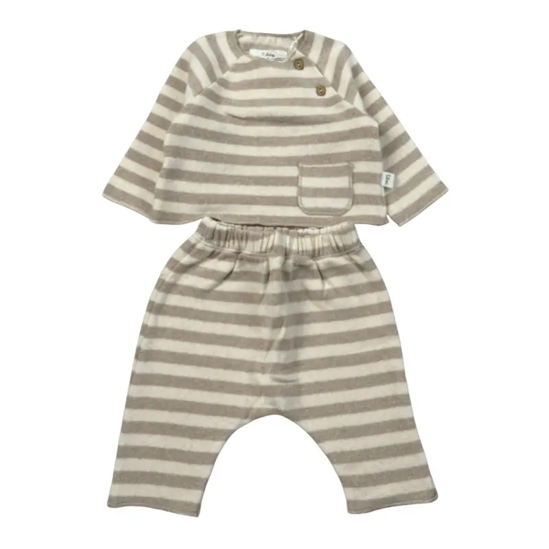 Teddy E Minou Completo 2 Pezzi Shirt-Pantalone Bianco/Beige per Neonato
