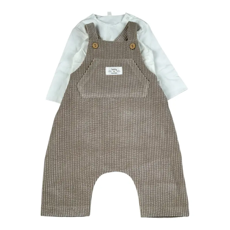 Teddy E Minou Completo 2Pz Salopette-Shirt Beige per Neonato