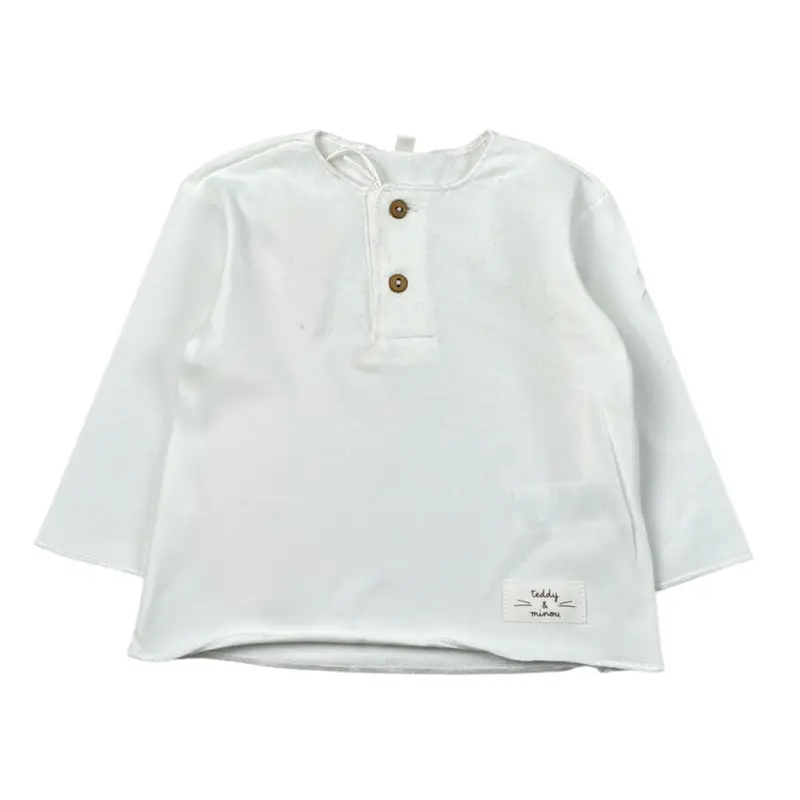 Teddy E Minou Shirt tinta unita con Bottoni Bianco per Neonato
