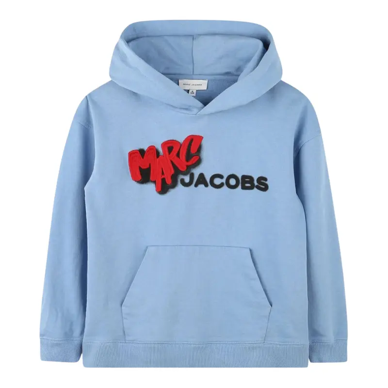 The Marc Jacobs Felpa Xhiusa con Cappuccio tinta unita con Logo Azzurro per Bambino