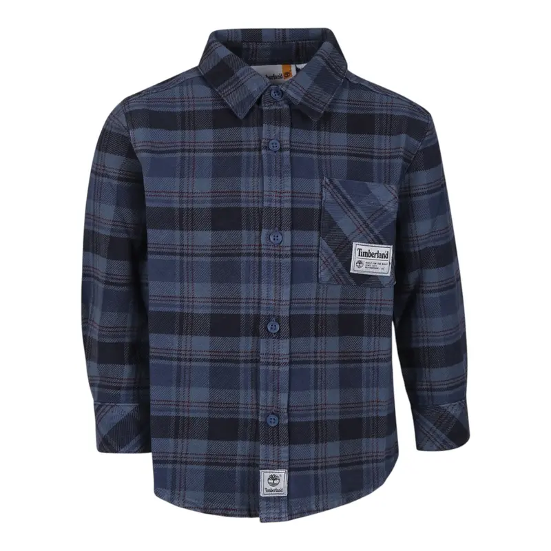 Timberland Camicia tinta unita con Fantasia A Quadri Petrolio per Bambino