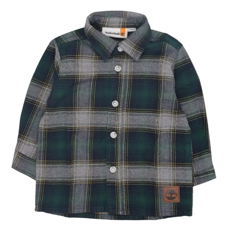 Timberland Camicia tinta unita con Fantasia A Quadri Verde per Bambino