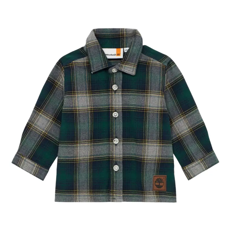 Timberland Camicia tinta unita con Fantasia A Quadri Verde per Neonato