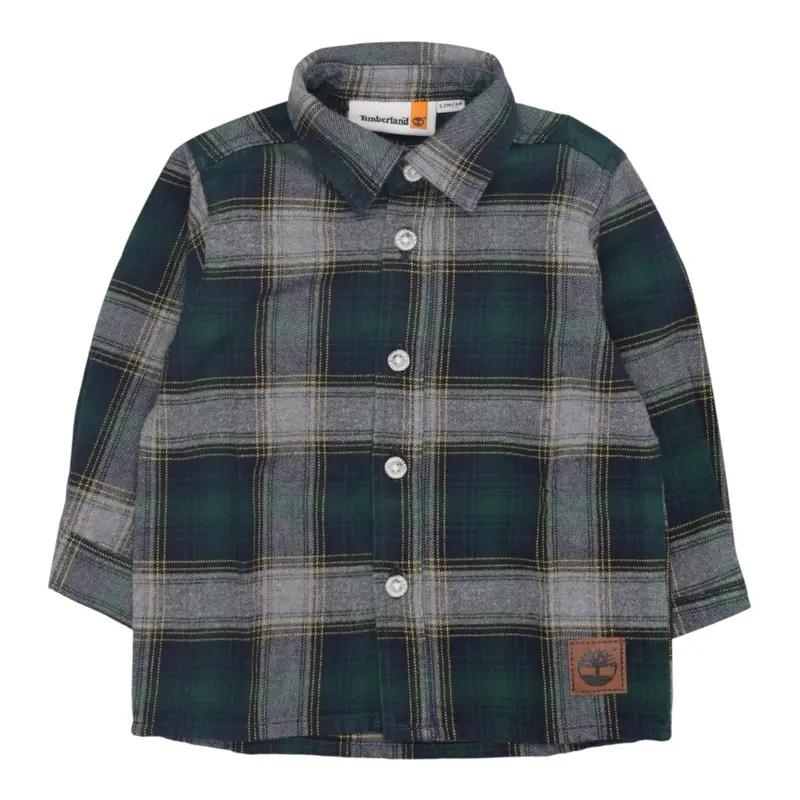 Timberland Camicia tinta unita con Fantasia A Quadri Verde per Neonato