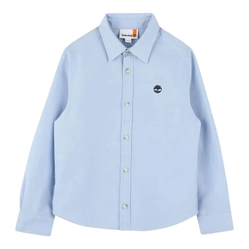 Timberland Camicia tinta unita con Logo Azzurro per Bambino