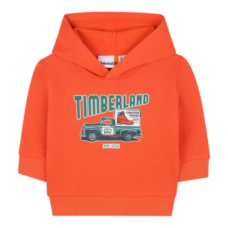 Timberland Felpa Chiusa con Cappuccio tinta unita Arancione per Neonato