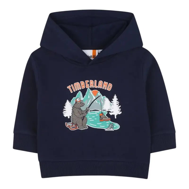 Timberland Felpa Chiusa con Cappuccio tinta unita Blu per Neonato