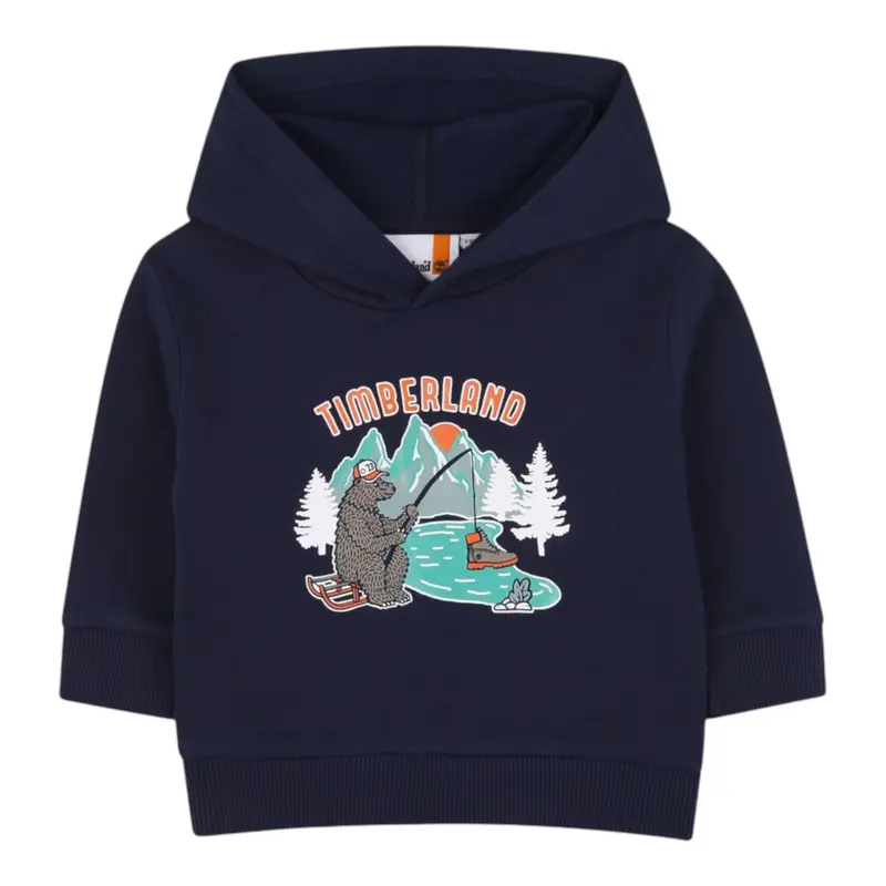 Timberland Felpa Chiusa con Cappuccio tinta unita Blu per Neonato