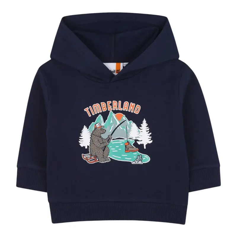 Timberland Felpa Chiusa con Cappuccio tinta unita Blu per Neonato