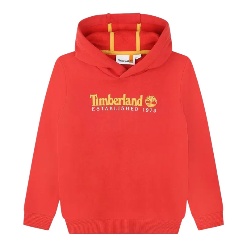 Timberland Felpa tinta unita con Cappuccio E Stampa Rosso per Bambino