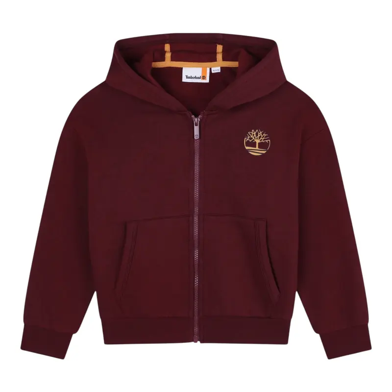 Timberland Felpa tinta unita con Cappuccio E Zip Bordeaux per Bambino