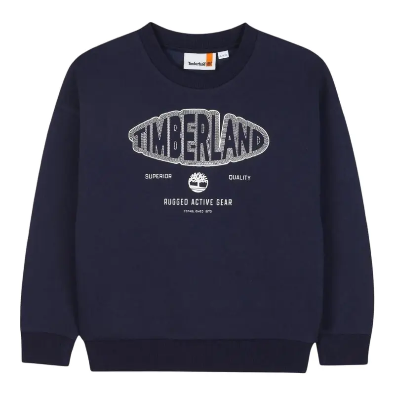 Timberland Felpa tinta unita con Girocollo Blu per Bambino