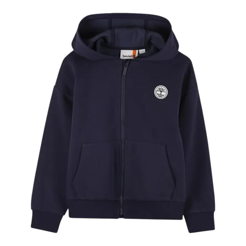 Timberland Felpa tinta unita con Zip E Cappuccio Blu per Bambino