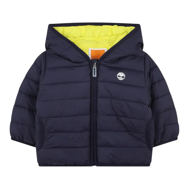 Timberland Giubbino Bicolore con Zip E Cappuccio Blu/Giallo per Neonato