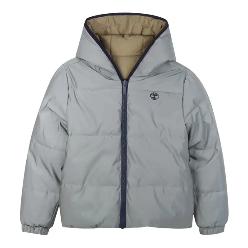 Timberland Giubbino Reversibile con Zip E Cappuccio Catalinfrangente Grigio per Bambino