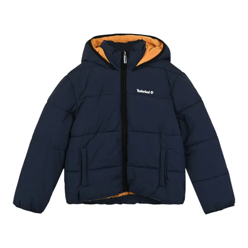 Timberland Giubbino tinta unita con Zip E Cappuccio Blu per Bambino