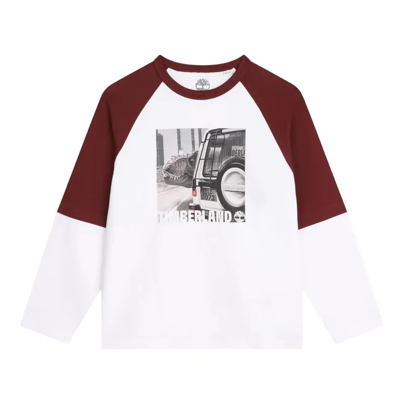 Timberland Shirt Bicolore con Stampa Bianco per Bambino