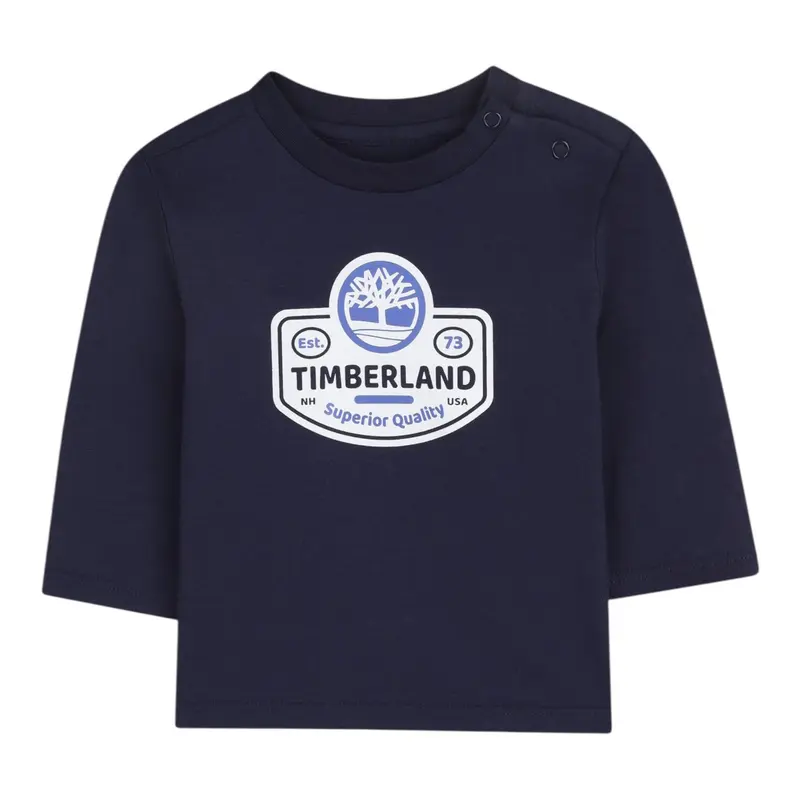 Timberland Shirt tinta unita Girocollo con Stampa Blu per Neonato