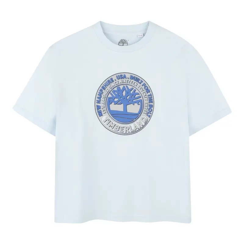 Timberland T-Shirt tinta unita con Stampa Azzurro per Bambino