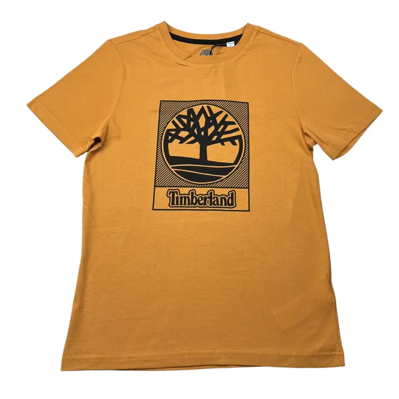 Timberland T-Shirt tinta unita con Stampa Senape per Bambino