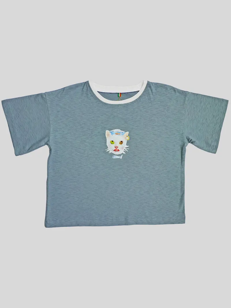 Toddler Baby T-shirt Premium Italian Cotton Ottimo! Cat Blue Blu