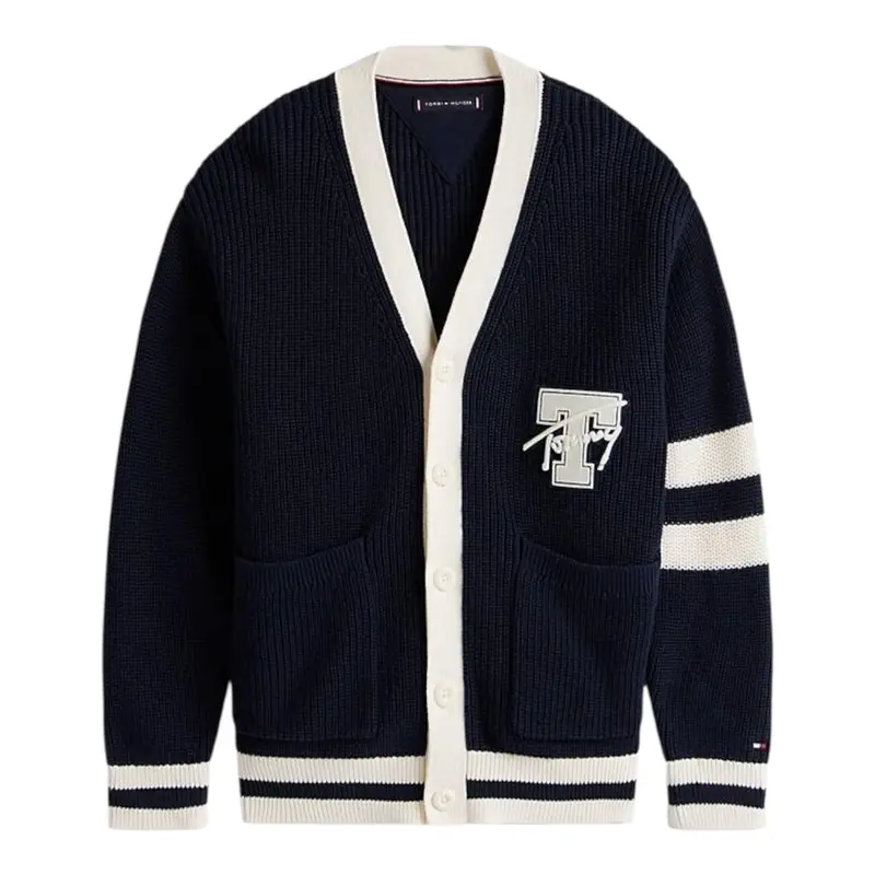 Tommy Hilfiger Cardigan tinta unita con Profili In Contrasto Blu per Bambino