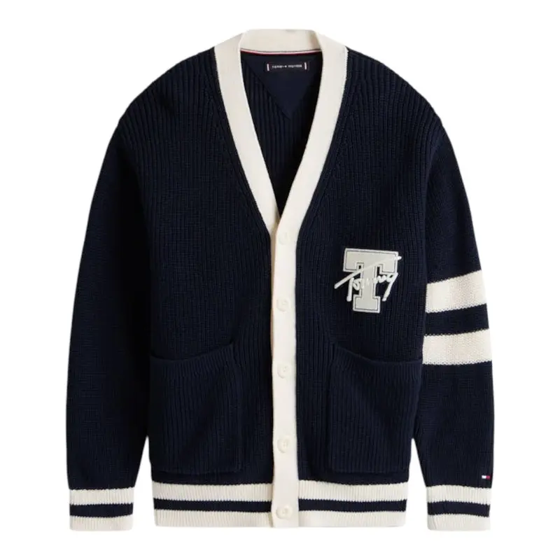 Tommy Hilfiger Cardigan tinta unita con Profili In Contrasto Blu per Bambino