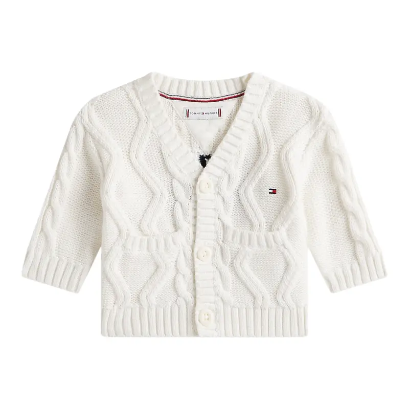 Tommy Hilfiger Cardigan tinta unita con Ricami Panna per Neonato