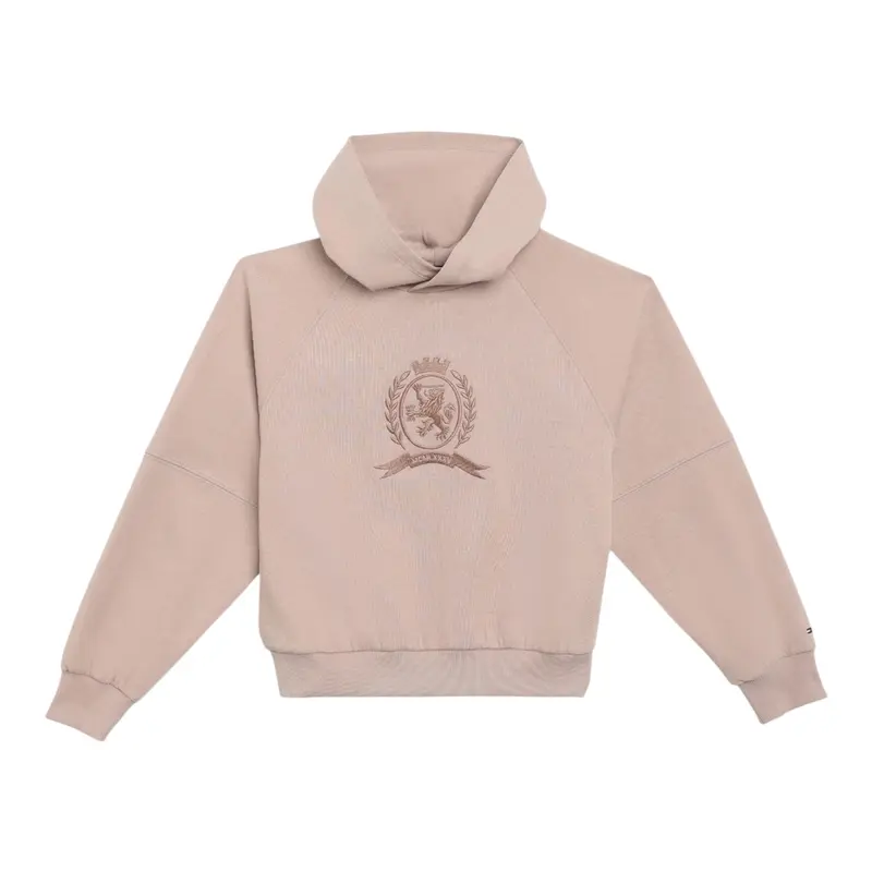 Tommy Hilfiger Felpa Chiusa con Cappuccio tinta unita Beige per Bambina