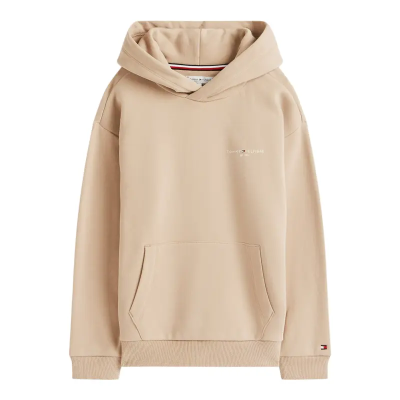 Tommy Hilfiger Felpa Chiusa con Cappuccio tinta unita Beige per Bambino