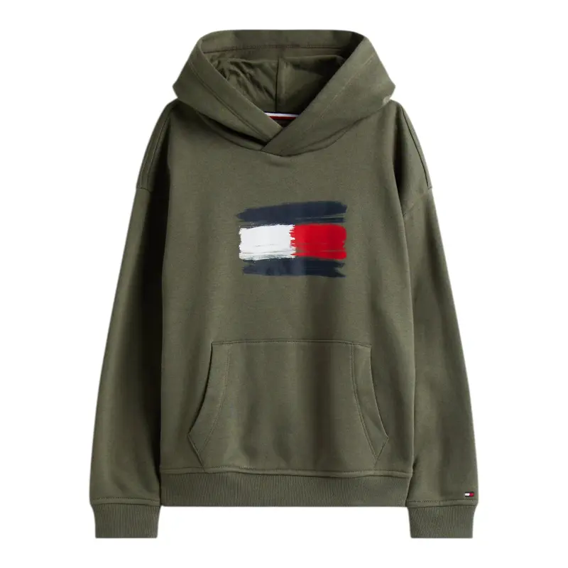 Tommy Hilfiger Felpa Chiusa con Cappuccio tinta unita Verde per Bambino
