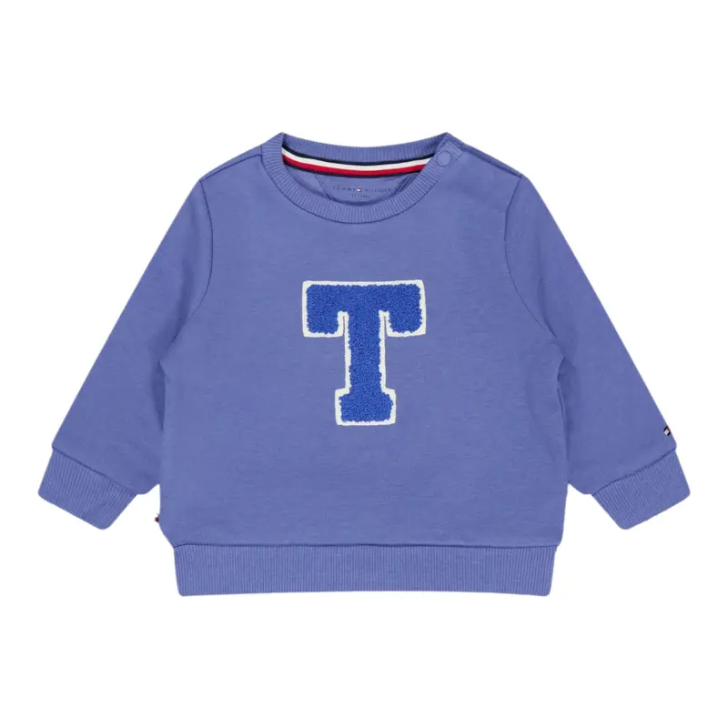 Tommy Hilfiger Felpa Chiusa Girocollo con Logo Blu per Neonato