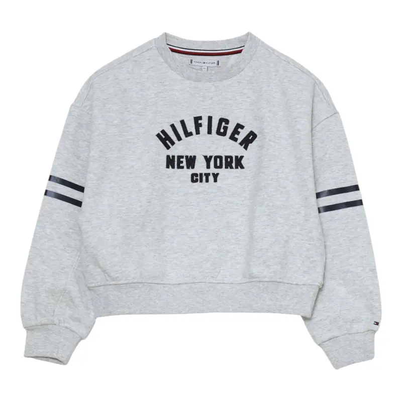 Tommy Hilfiger Felpa Chiusa Girocollo tinta unita con Logo Grigio per Bambina
