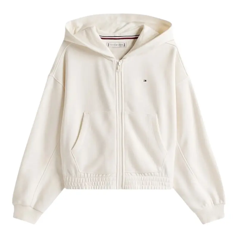 Tommy Hilfiger Felpa con Zip E Cappuccio tinta unita Panna per Bambina
