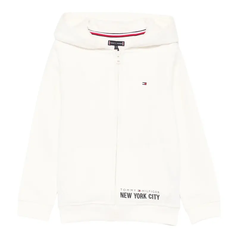 Tommy Hilfiger Felpa con Zip E Cappuccio tinta unita Panna per Bambino
