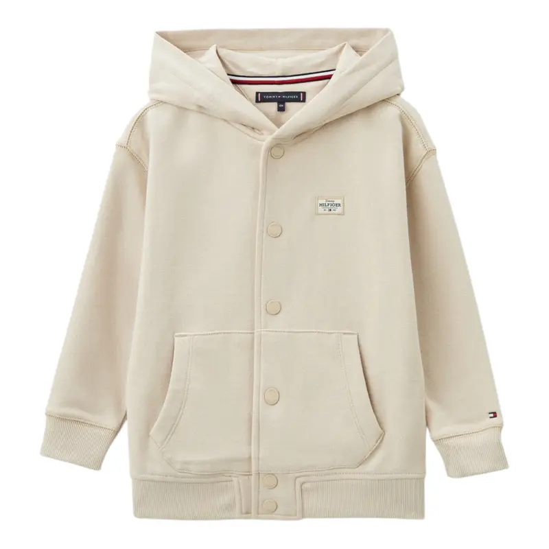 Tommy Hilfiger Felpa tinta unita con Bottoni E Cappuccio Beige per Bambino
