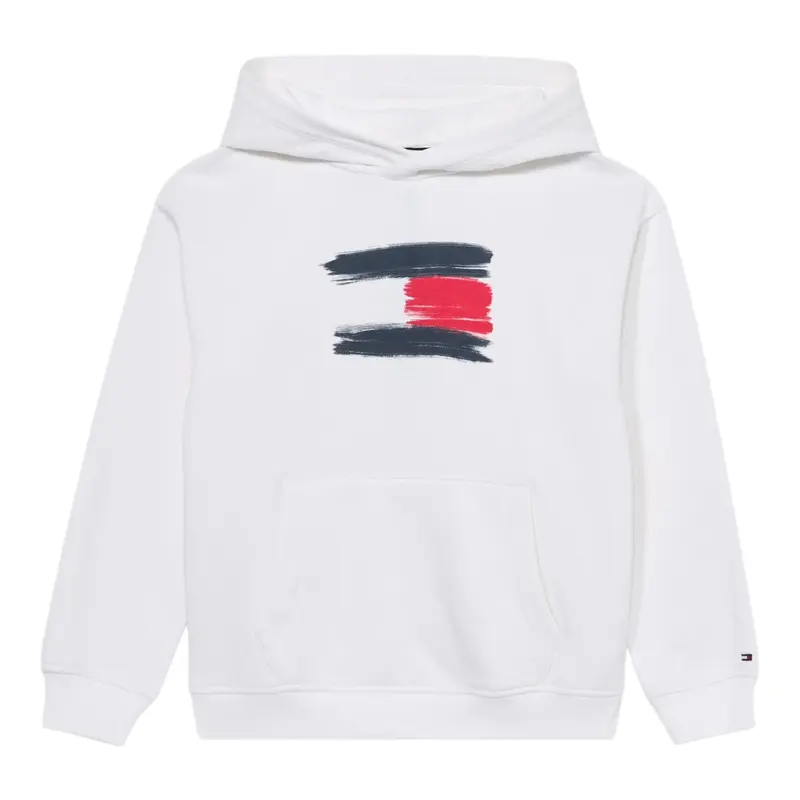 Tommy Hilfiger Felpa tinta unita con Cappuccio E Stampa Bianco per Bambino