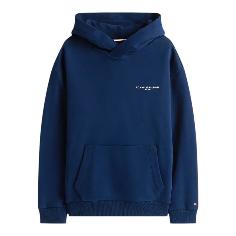 Tommy Hilfiger Felpa tinta unita con Stampa E Cappuccio Blu per Bambino