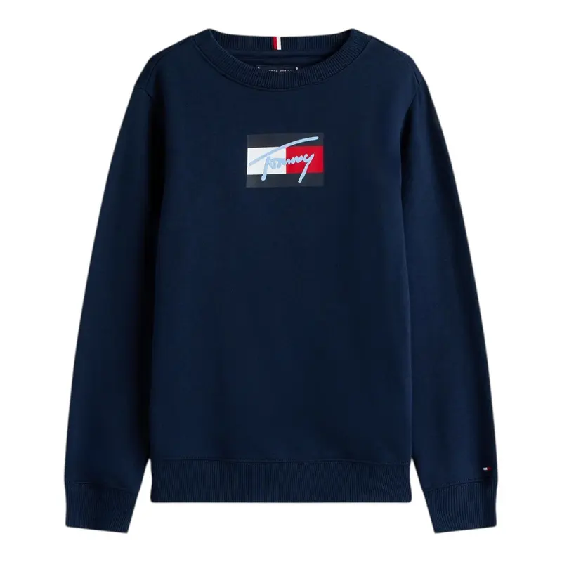 Tommy Hilfiger Felpa tinta unita Girocollo con Stampa Blu per Bambino