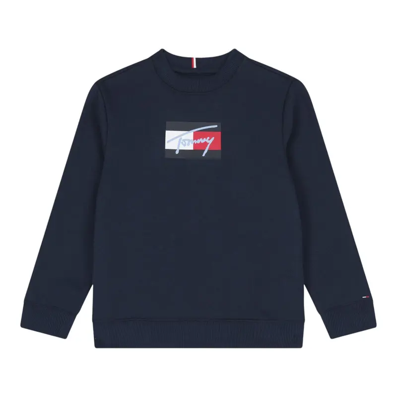 Tommy Hilfiger Felpa tinta unita Girocollo con Stampa Blu per Bambino