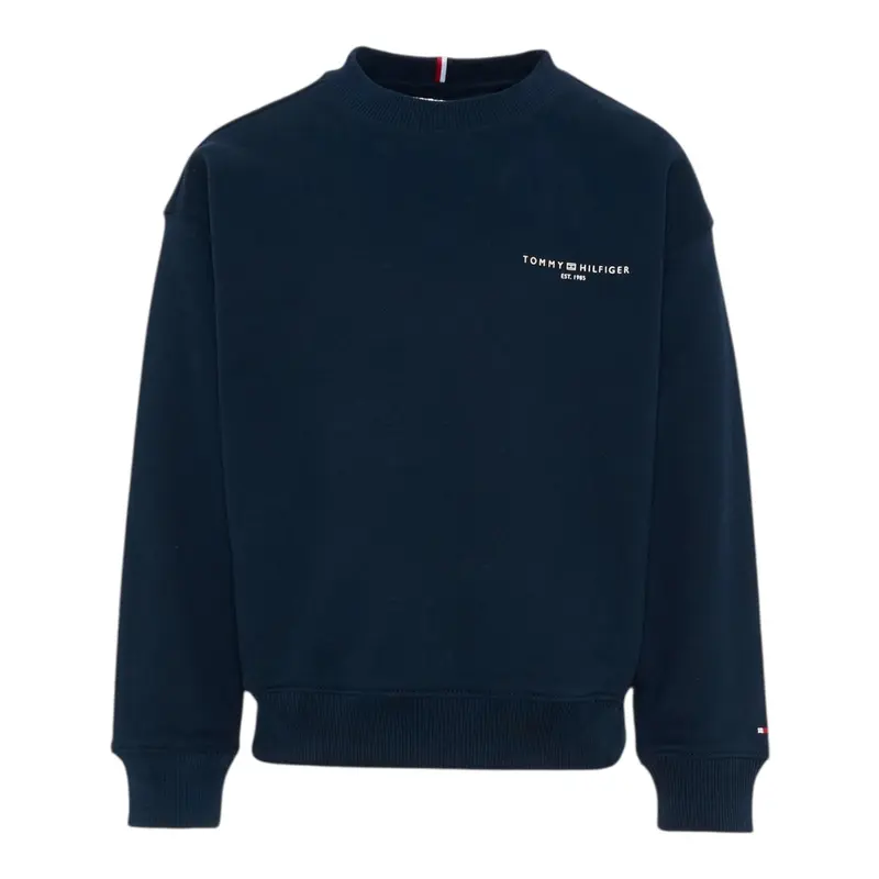 Tommy Hilfiger Felpa tinta unita Girocollo con Stampa Blu per Bambino