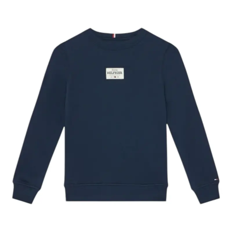 Tommy Hilfiger Felpa tinta unita Girocollo con Stampa Blu per Neonato