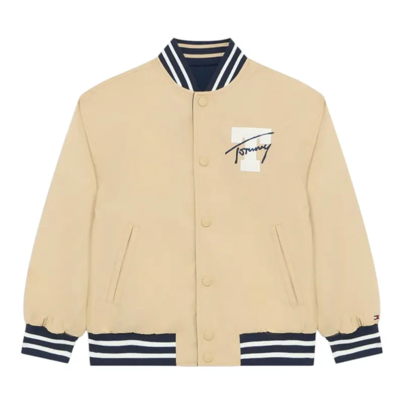 Tommy Hilfiger Giubbino tinta unita con Bottoni Reversibile Beige per Bambino