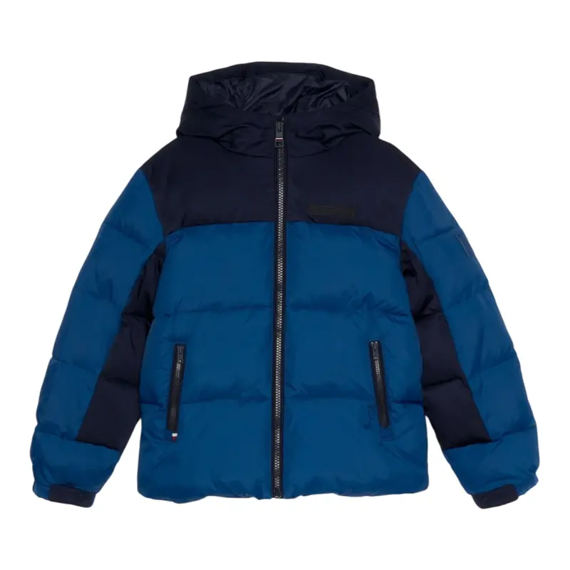 Tommy Hilfiger Giubbino tinta unita con Cappuccio Blu per Bambino