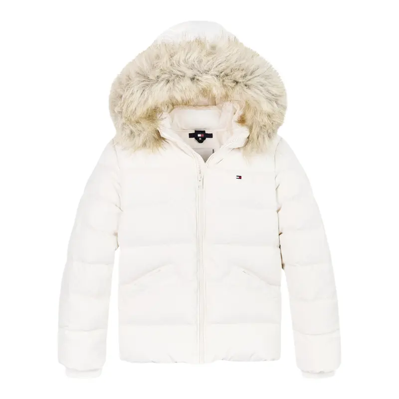 Tommy Hilfiger Giubbino tinta unita con Cappuccio Panna per Bambino