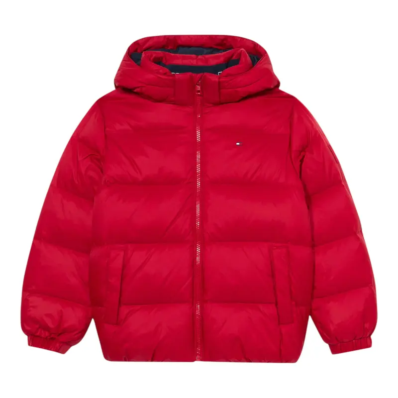 Tommy Hilfiger Giubbino tinta unita con Cappuccio Rosso per Bambino