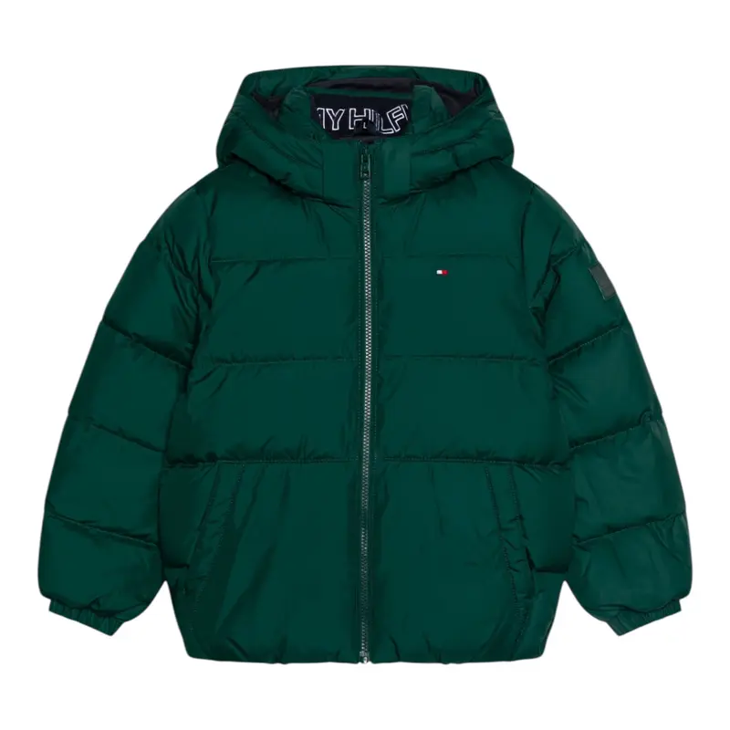 Tommy Hilfiger Giubbino tinta unita con Cappuccio Verde per Bambino
