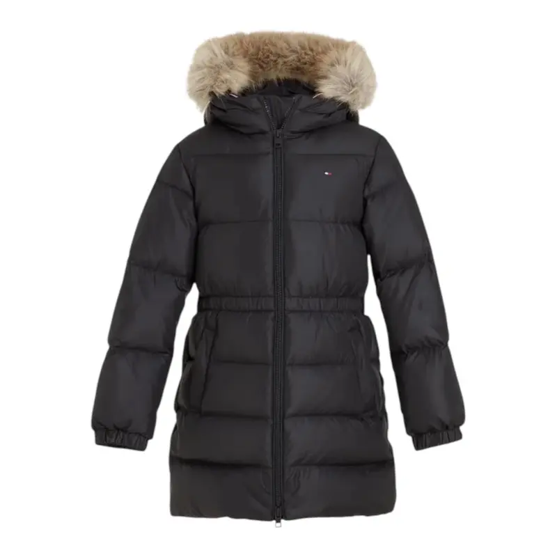 Tommy Hilfiger Giubbino tinta unita Modello Lungo con Zip E Cappuccio Nero per Bambina